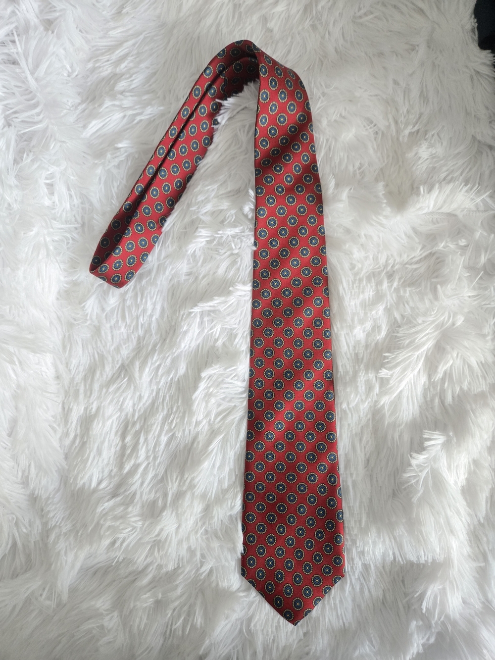 Vintage Hathaway Men’s Silk Necktie - Red Medallion Geometric Print  Made in USA